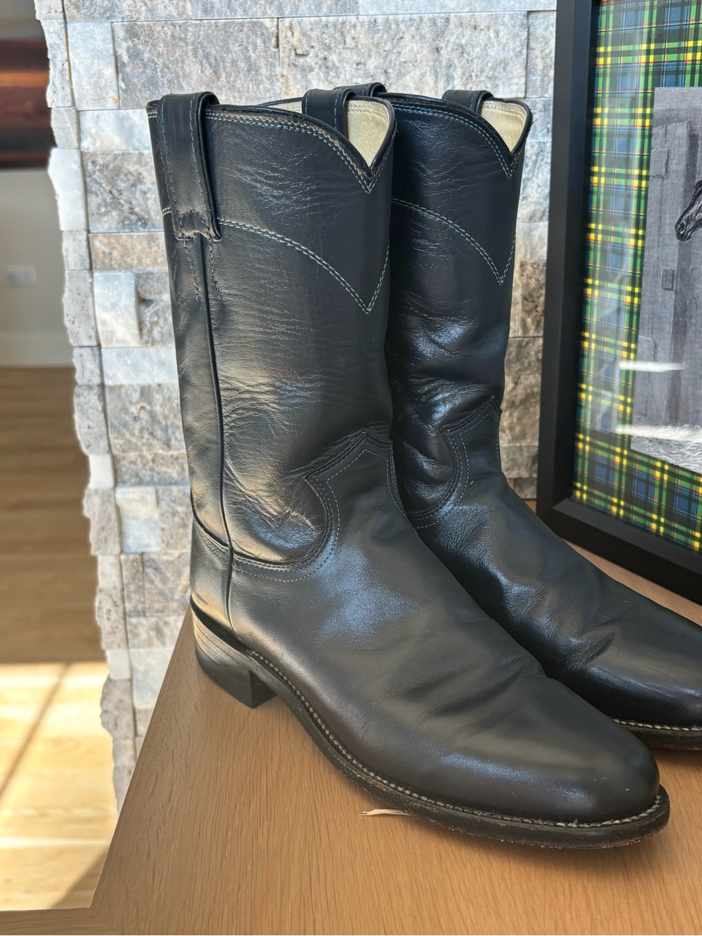 Justin Boots Navy Leather Pull-On Western Boots. JACKSON 10" ROPER - Picture 8 of 8